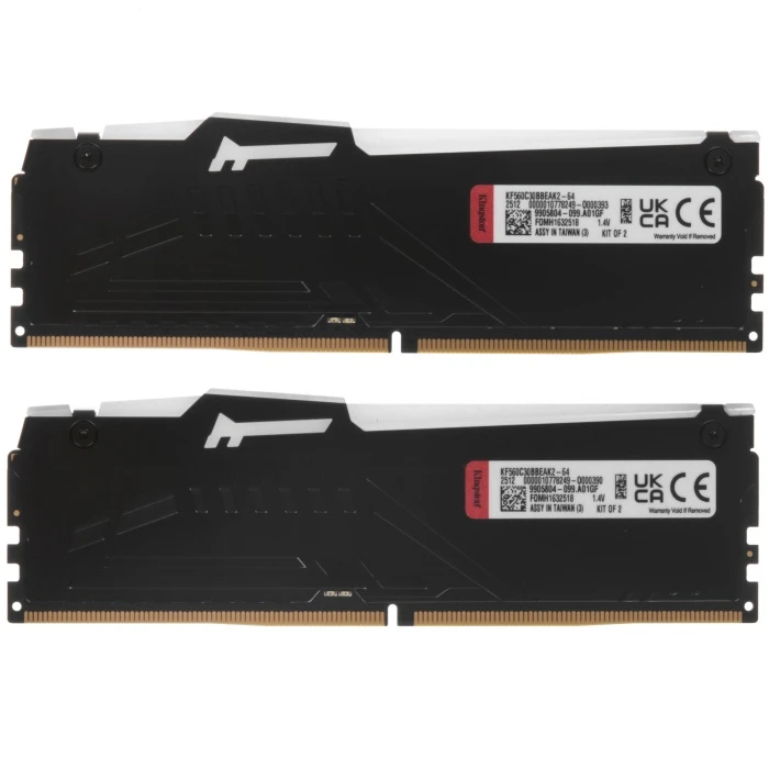 Оперативная память Kingston FURY Beast Black RGB 64Gb 6000Mhz, KIT 2*32Gb, KF560C30BBEAK2-64
