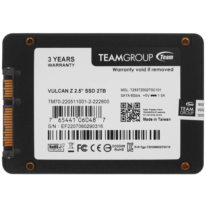 SSD накопитель TEAMGROUP VULCAN Z 2Tb 2.5" SATA, T253TZ002T0C101
