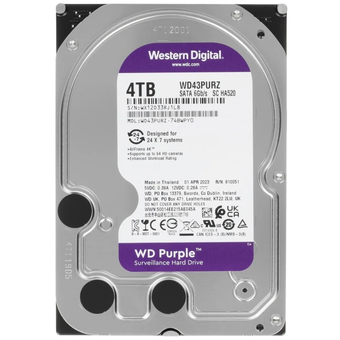 HDD диск WD Purple Surveillance 4Tb 3.5", WD43PURZ