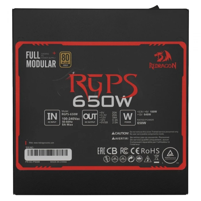 Блок питания Redragon RGPS-650W черный, 70487