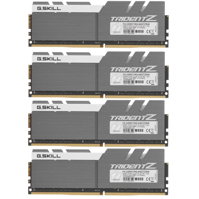 Оперативная память G.Skill Trident Z 64Gb 3200Mhz, KIT 4*16Gb, F4-3200C16Q-64GTZSW