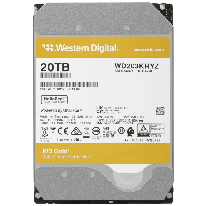 HDD диск WD Gold 20Tb 3.5", WD203KRYZ
