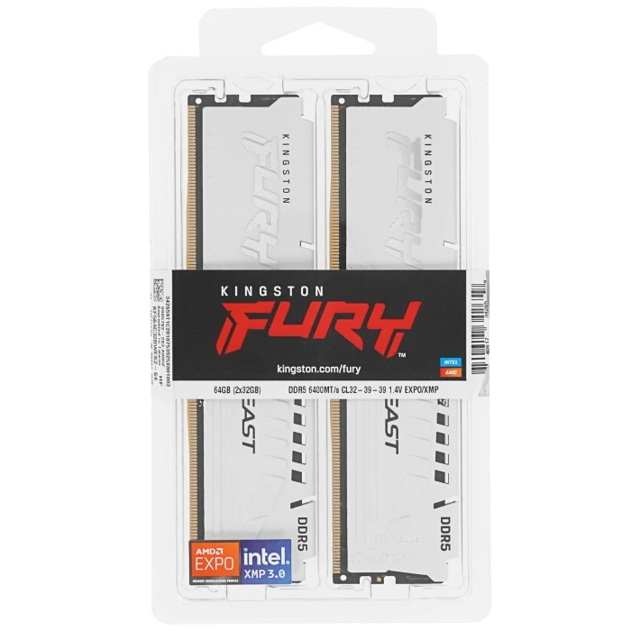 Оперативная память Kingston FURY Beast White 64Gb 6400Mhz, KIT 2*32Gb, KF564C32BWEK2-64