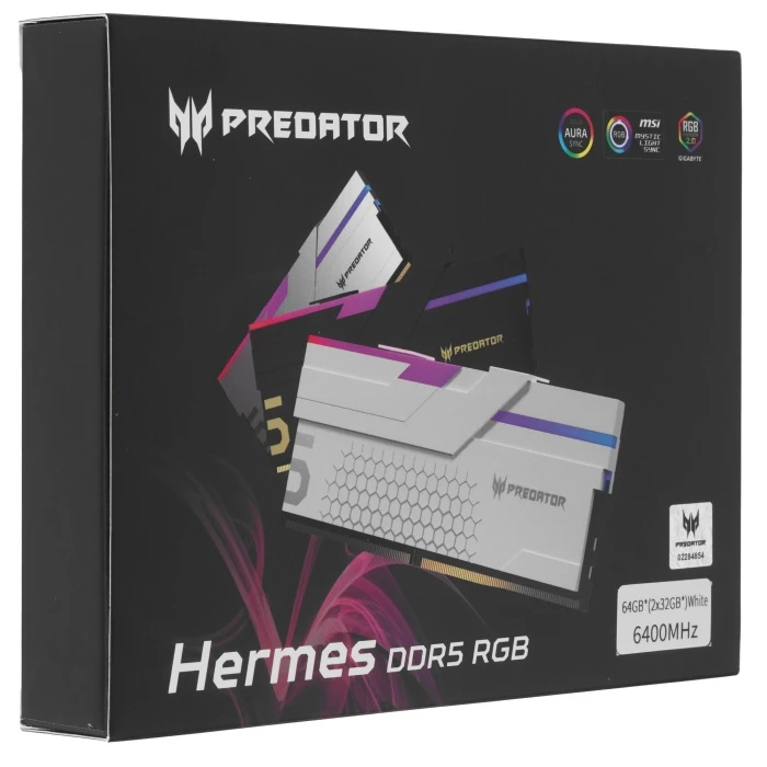 Оперативная память Acer Predator Hermes RGB 64Gb 6400Mhz, KIT 2*32Gb, BL.9BWWR.423