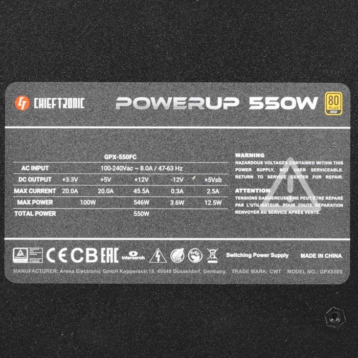 Блок питания Chieftec PowerUP 550W черный, GPX-550FC
