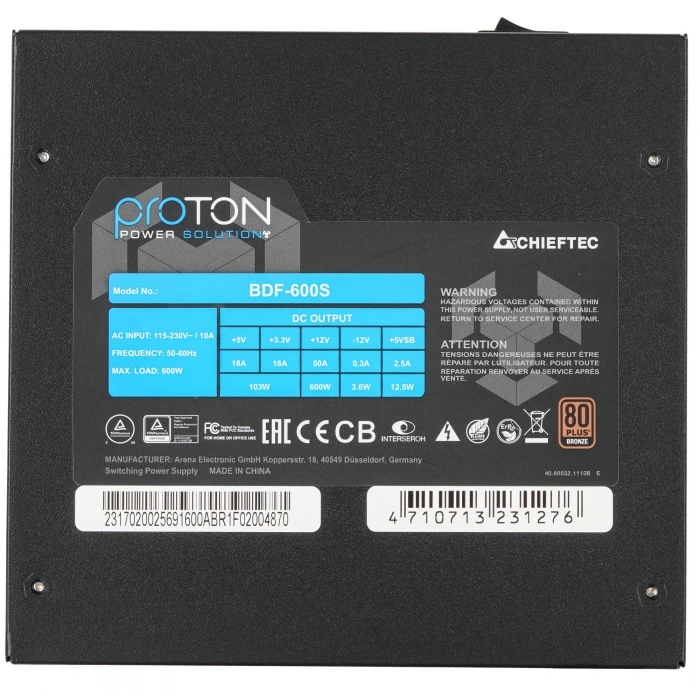 Блок питания Chieftec Proton 600W черный, BDF-600S