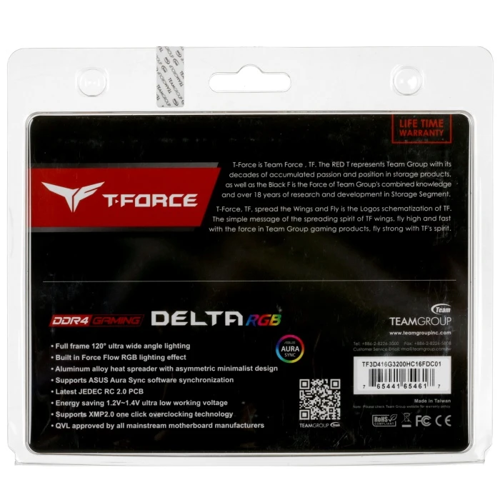 Оперативная память Team Group T-Force Delta RGB 16Gb 3200Mhz, KIT 2*8Gb, TF3D416G3200HC16FDC01