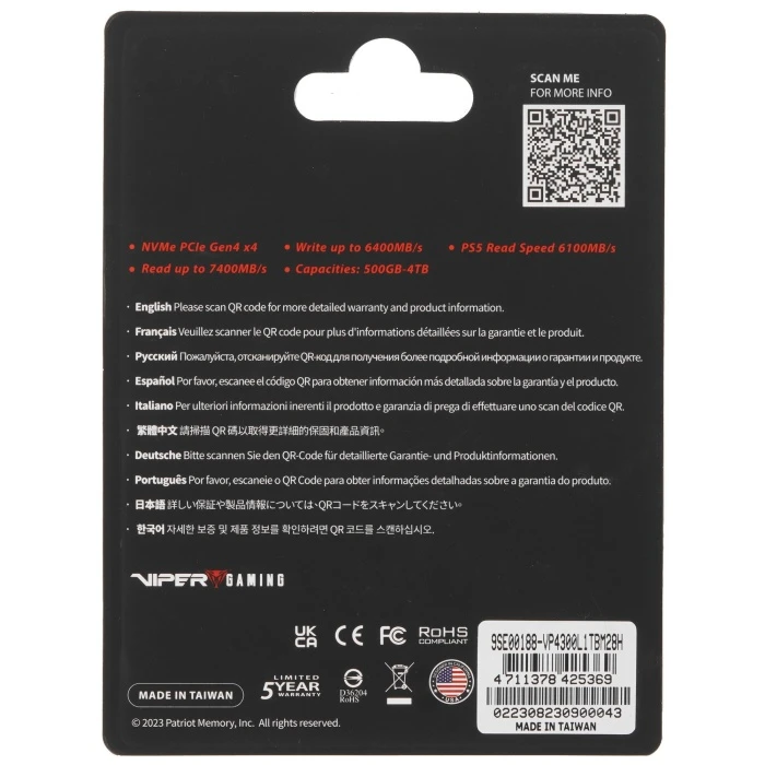 SSD накопитель Patriot Viper VP4300 Lite 1Tb M.2 NVMe, VP4300L1TBM28H