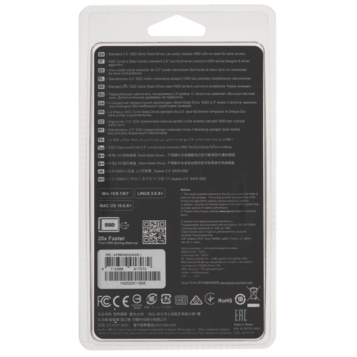 SSD накопитель Apacer AS340 PANTHER 960Gb 2.5" SATA, AP960GAS340G-1