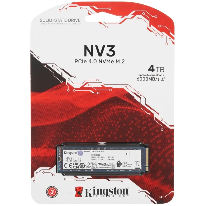 SSD накопитель Kingston NV3 4Tb M.2 NVMe, SNV3S/4000G