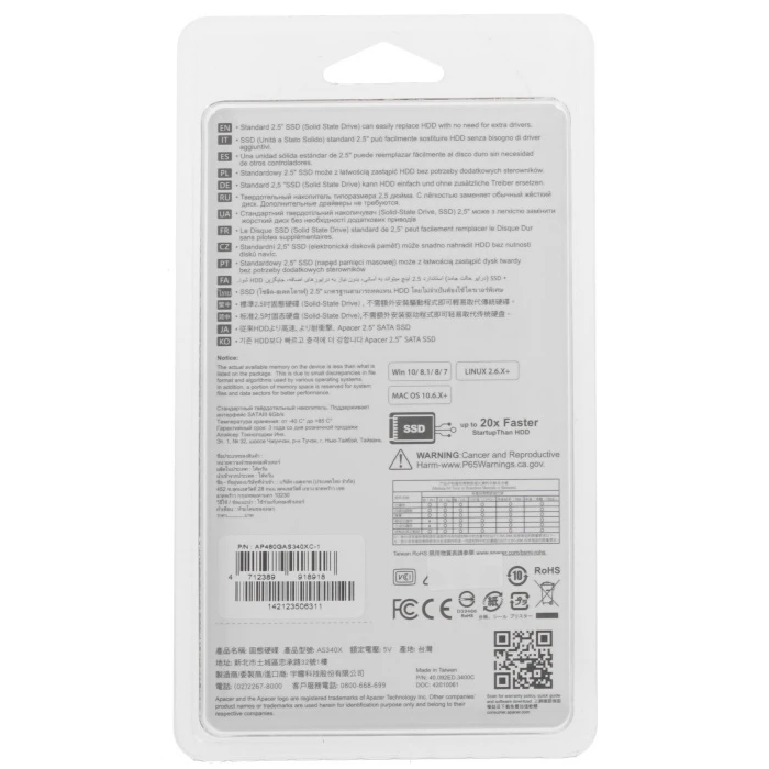 SSD накопитель Apacer AS340X 480Gb 2.5" SATA, AP480GAS340XC-1