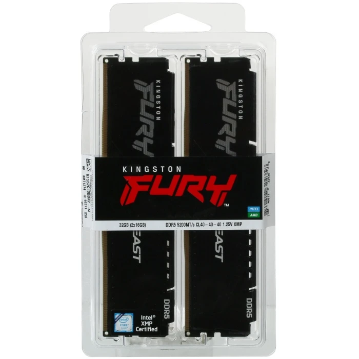 Оперативная память Kingston FURY Beast Black 32Gb 5200Mhz, KIT 2*16Gb, KF552C40BBK2-32
