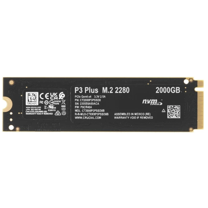 SSD накопитель Crucial P3 Plus 2Tb M.2 NVMe, CT2000P3PSSD8