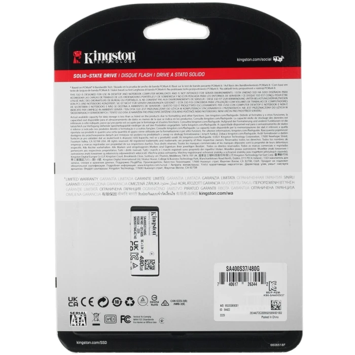 SSD накопитель Kingston A400 480Gb 2.5" SATA, SA400S37/480G