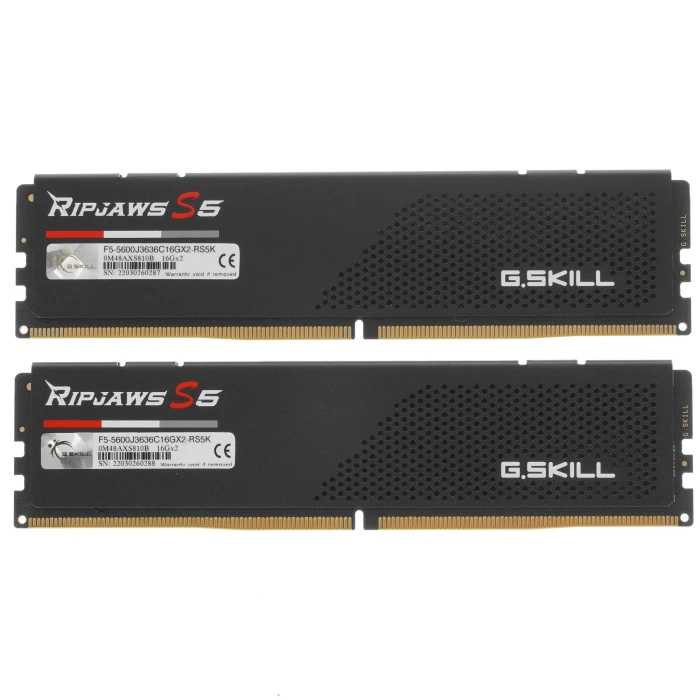 Оперативная память G.Skill Ripjaws S5 32Gb 5600Mhz, KIT 2*16Gb, F5-5600J3636C16GX2-RS5K