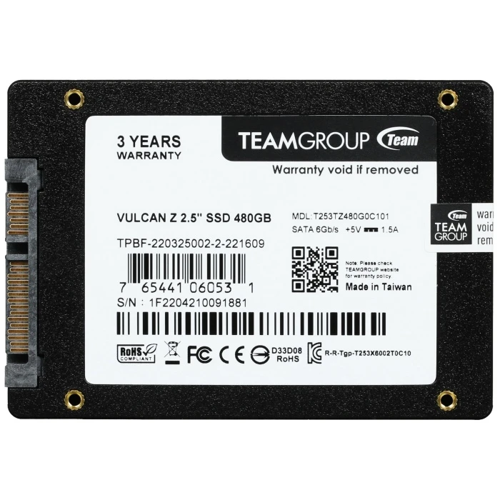SSD накопитель TEAMGROUP VULCAN Z 480Gb 2.5" SATA, T253TZ480G0C101