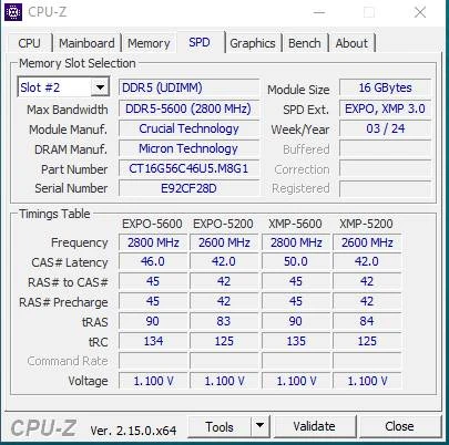 Оперативная память Crucial 16Gb 5600Mhz, CT16G56C46U5