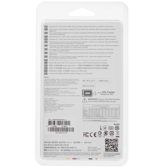 SSD накопитель Apacer AS340X 240Gb 2.5" SATA, AP240GAS340XC-1