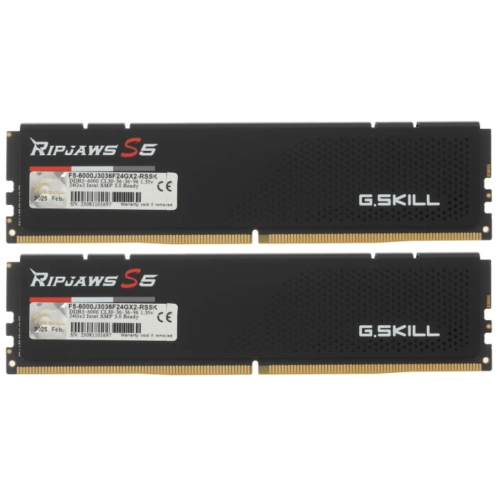 Оперативная память G.Skill Ripjaws S5 48Gb 6000Mhz, KIT 2*24Gb, F5-6000J3036F24GX2-RS5K
