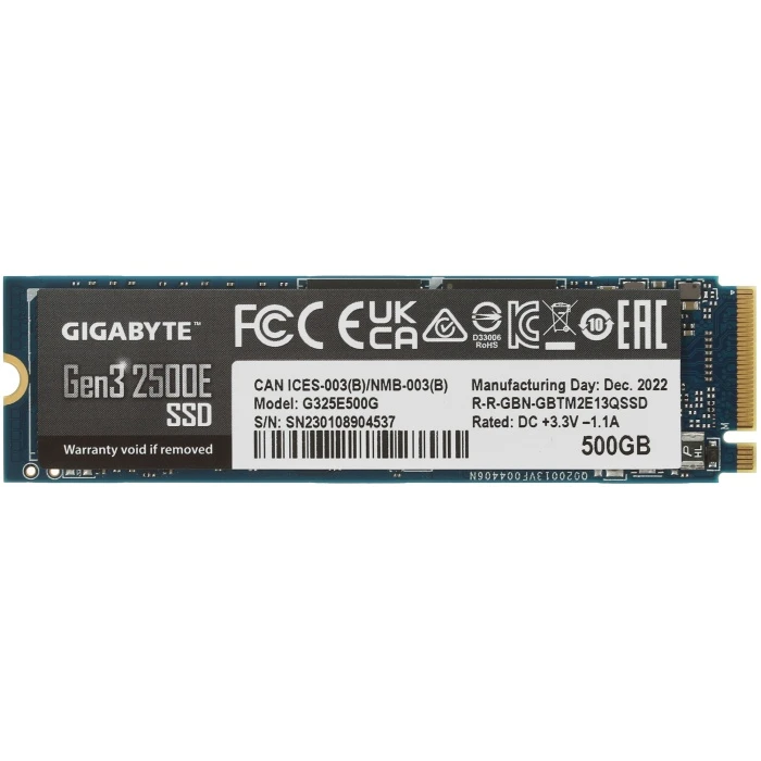 SSD накопитель GIGABYTE AORUS Gen3 2500E 500Gb M.2 NVMe, G325E500G