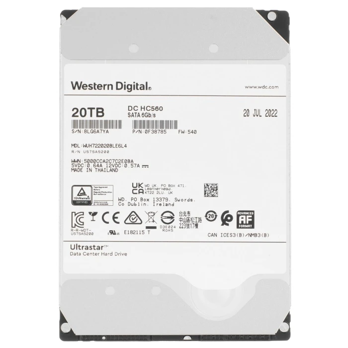HDD диск WD Ultrastar DC HC560 20Tb 3.5", 0F38785