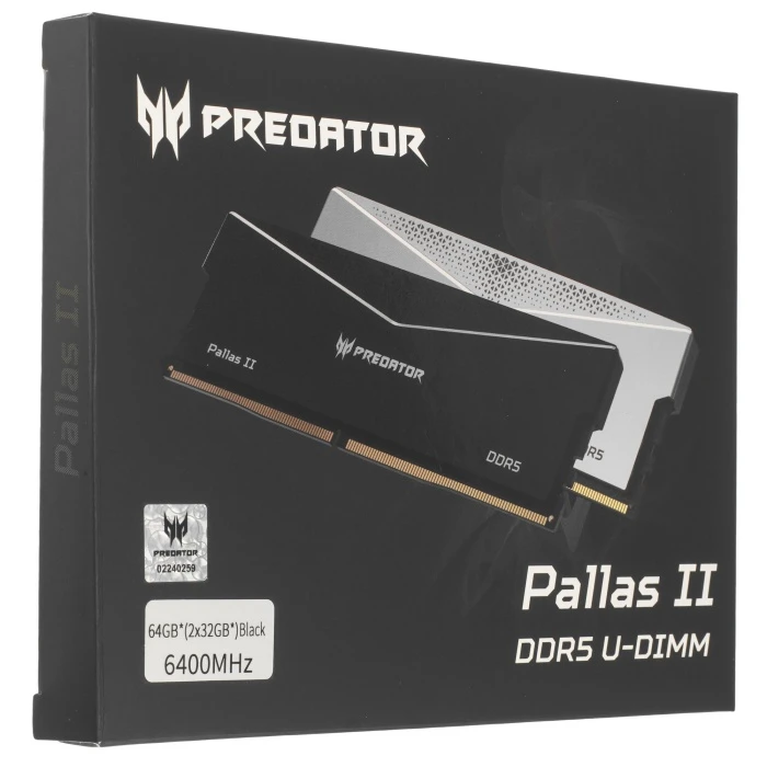 Оперативная память Acer Predator Pallas II 64Gb 6400Mhz, KIT 2*32Gb, BL.9BWWR.438