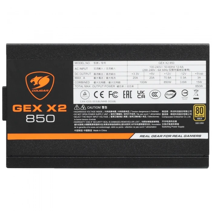 Блок питания Cougar GEX X2 850 черный, 31GT085001P01