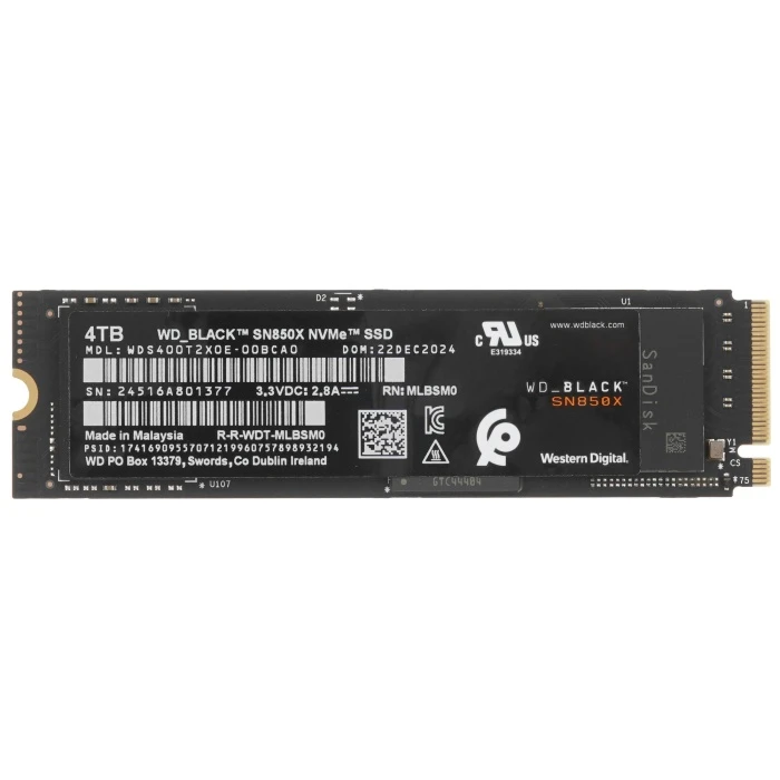 SSD накопитель WD Black SN850X 4Tb M.2 NVMe, WDS400T2X0E