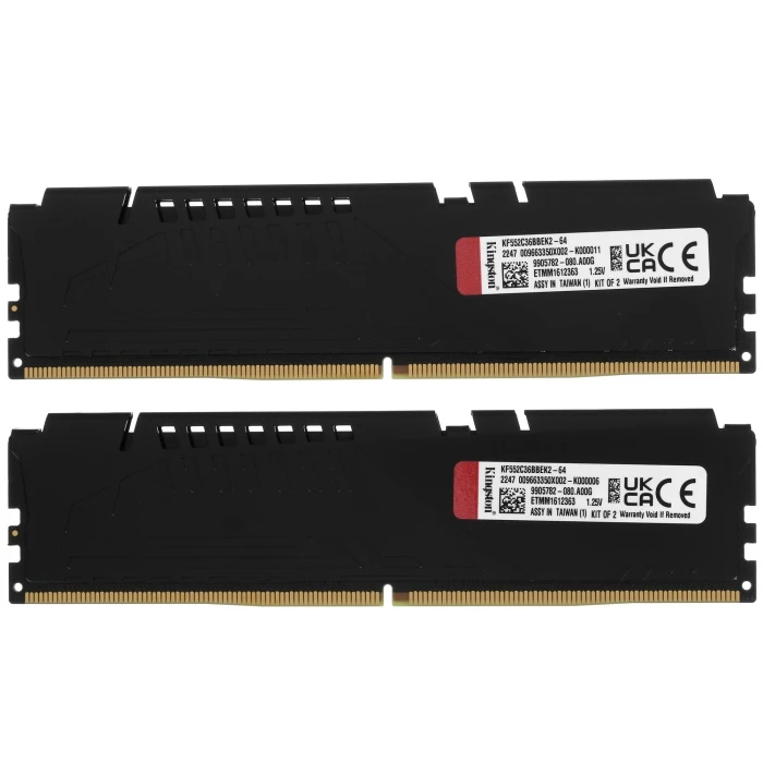 Оперативная память Kingston Fury Beast Black AMD 64Gb 5200Mhz, KIT 2*32Gb, KF552C36BBEK2-64