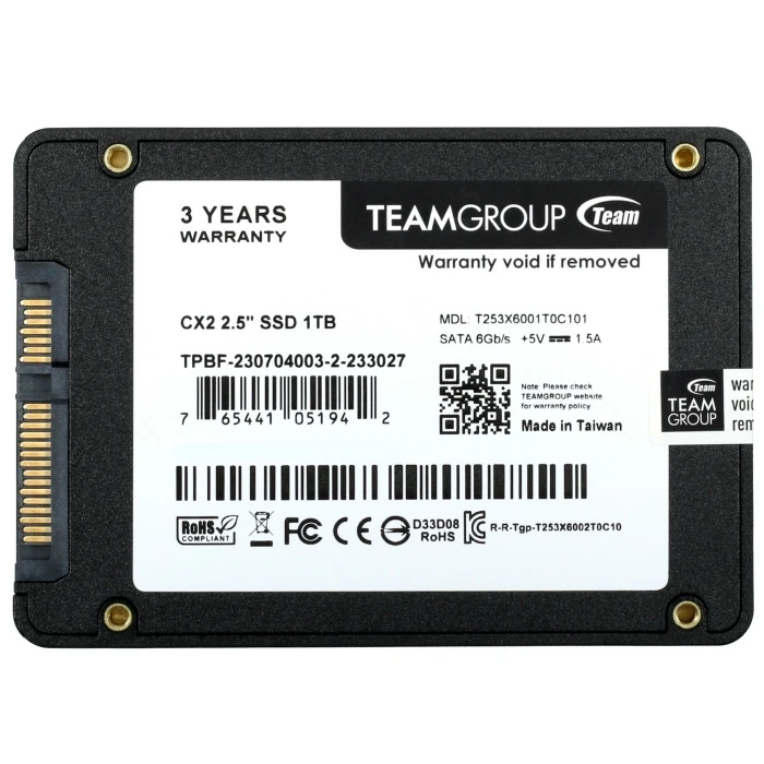 SSD накопитель TEAMGROUP CX2 1Tb 2.5" SATA, T253X6001T0C101