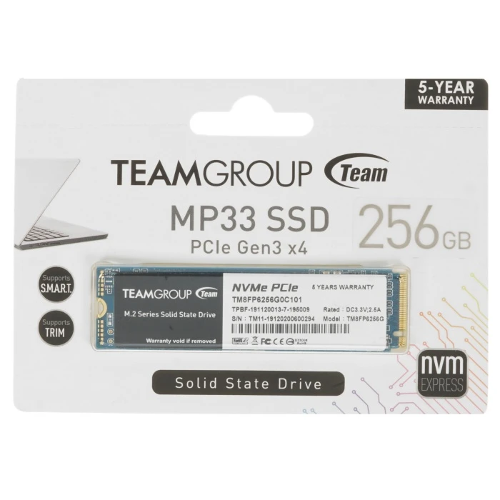 SSD накопитель TEAMGROUP MP33 256Gb M.2 NVMe, TM8FP6256G0C101