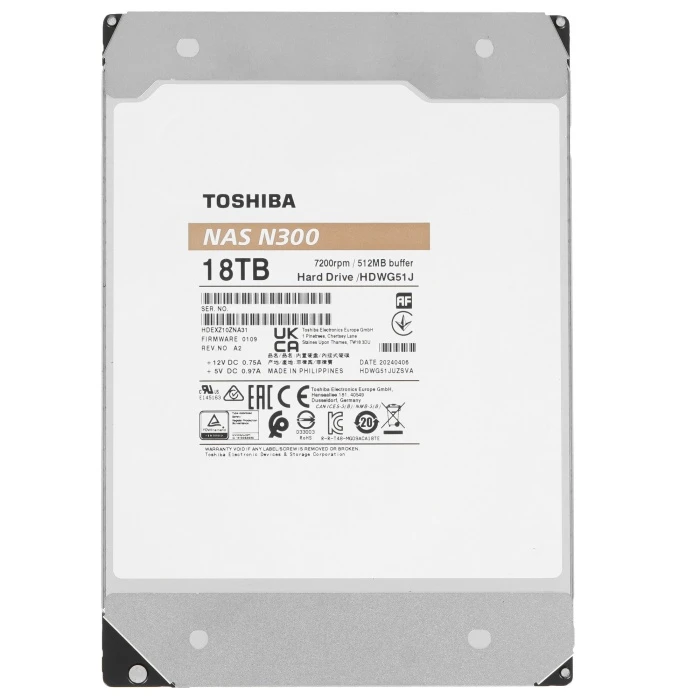 HDD диск Toshiba N300 18Tb 3.5", HDWG51JAZSTA