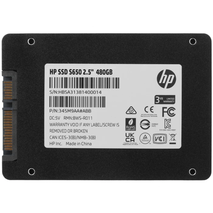SSD накопитель HP S650 480Gb 2.5" SATA, 345M9AA#ABB