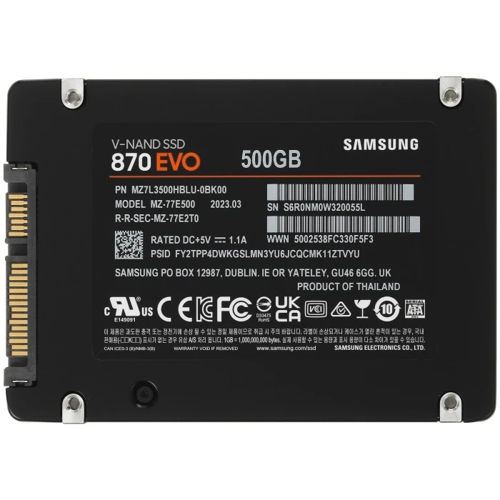 SSD накопитель Samsung 870 EVO 500Gb 2.5" SATA, MZ-77E500B/KR
