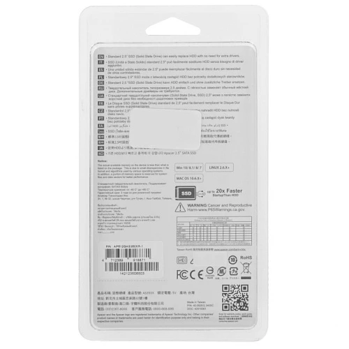 SSD накопитель Apacer AS350X 512Gb 2.5" SATA, AP512GAS350XR-1