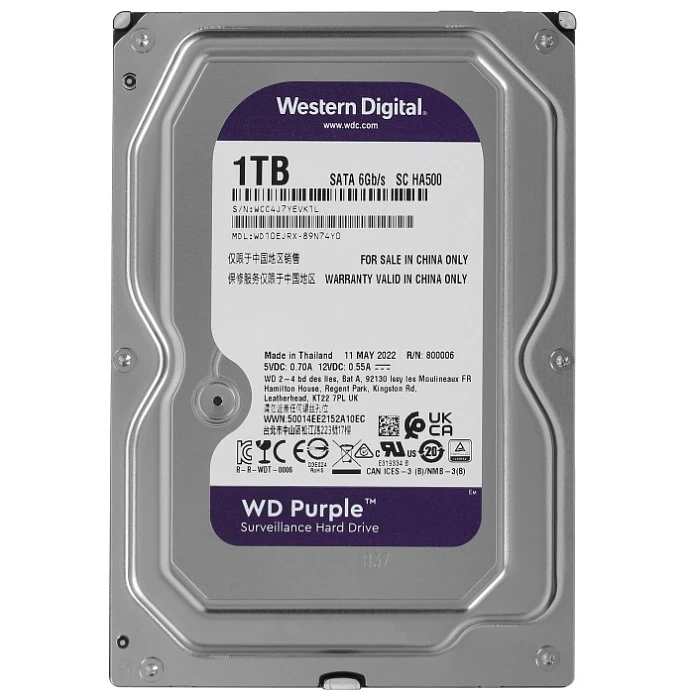 HDD диск WD Purple Surveillance 1Tb 3.5", WD10EJRX
