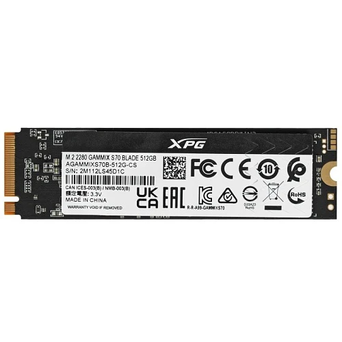 SSD накопитель ADATA XPG GAMMIX S70 BLADE 512Gb M.2 NVMe, AGAMMIXS70B-512G-CS