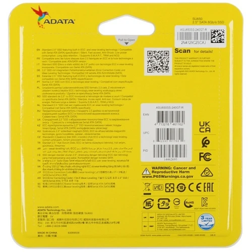 SSD накопитель ADATA SU650 240Gb 2.5" SATA, ASU650SS-240GT-R